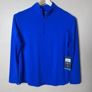 IBKUL Shirt Women's Medium Blue Solid Long Sleeve Quarter Zip Mock Neck NWT